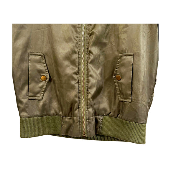 Forever 21 Glamorous Women's Satin Olive Green Bomber Jacket Oversized Small - Picture 3 of 6